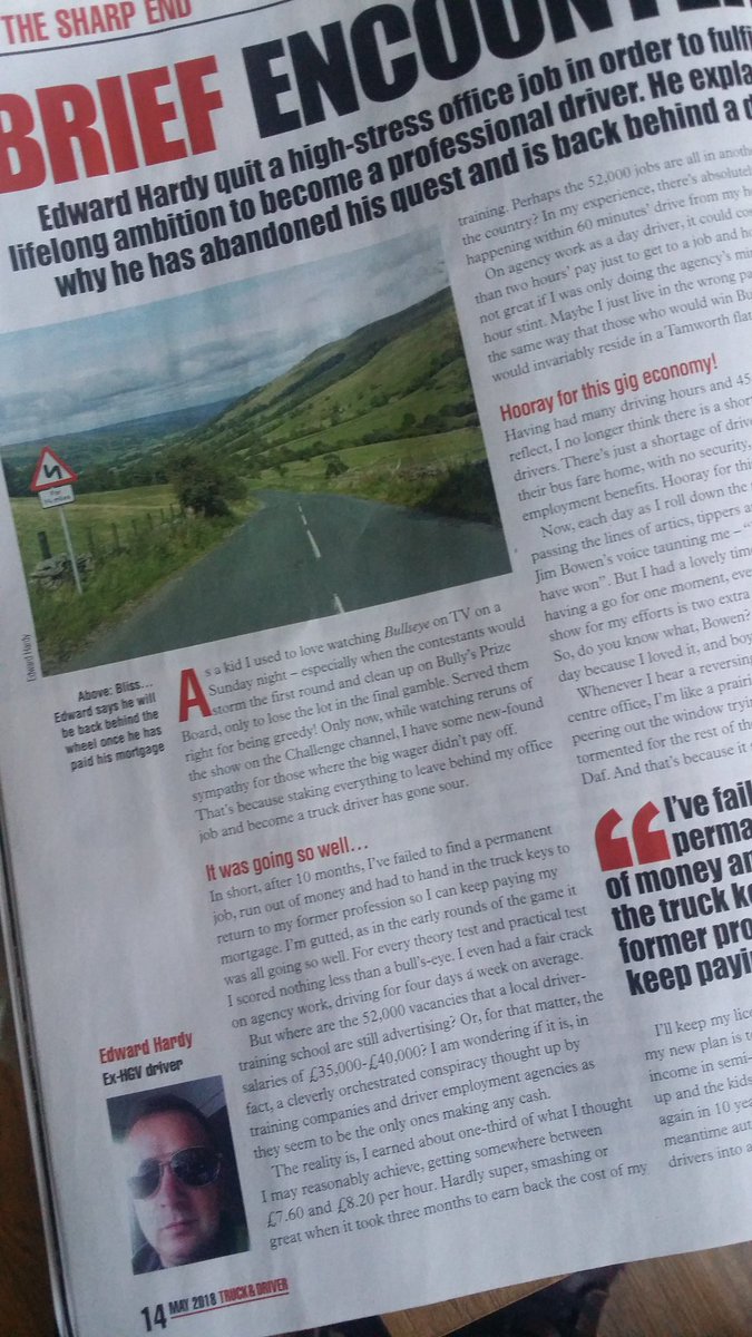 EdHardy74's tweet image. Mixed emotions on seeing my last ever column in @TrucknDriver this month. #Trucks #newstart. You can take me out of the truck.... but....#oldhabits ☺