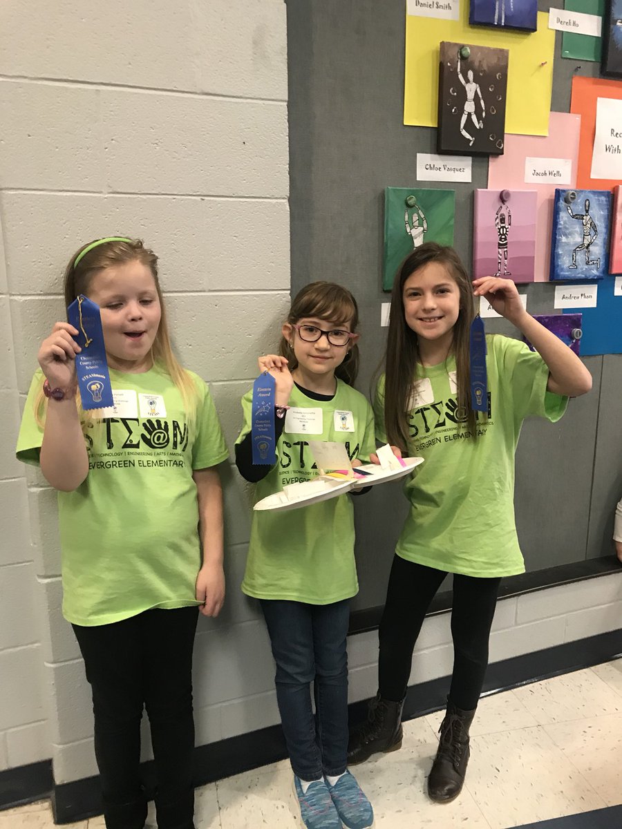 jensbethG's tweet photo. Girl Power! Evergreen’s third grade team showing off their Einstein Award after competing in the Art And Engineering Challenge at STEAMmania 2018! @EESMaher @EmQuinn55 #oneccps #makerspace https://t.co/VocZWlB3zG