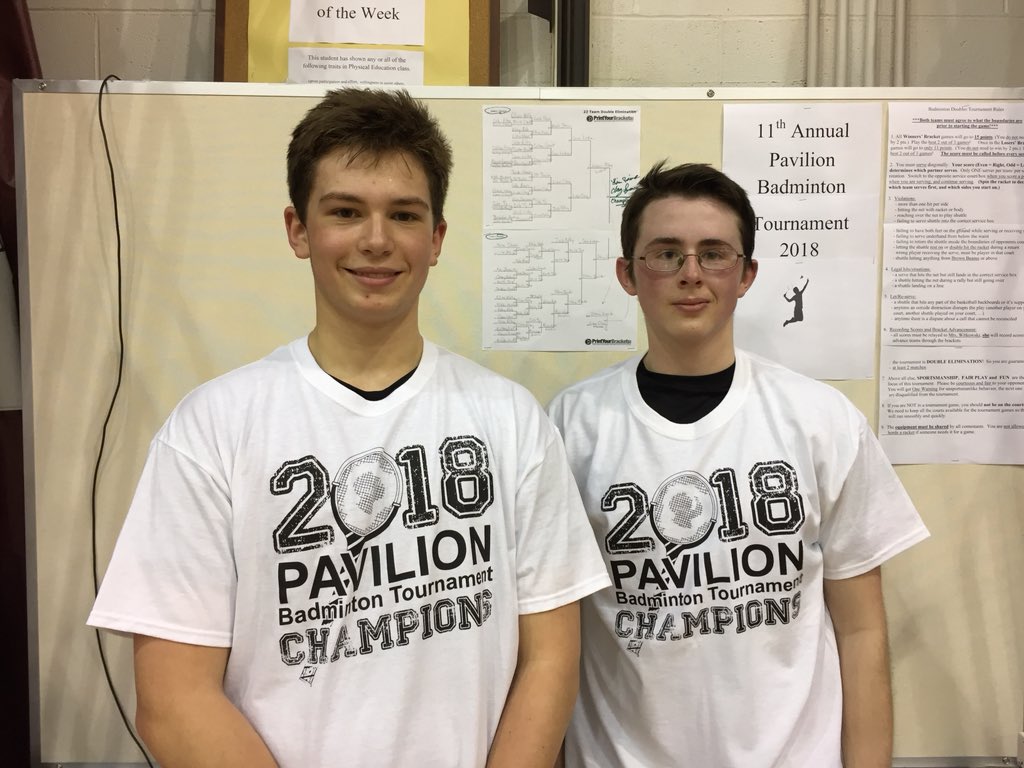 pavilionphysed's tweet photo. Congrats to Liam Raines and Clay Sweringer! 2018 Badminton Champions! #pavilionpe #paviliongophers #badminton https://t.co/5Ez2DfYuiV