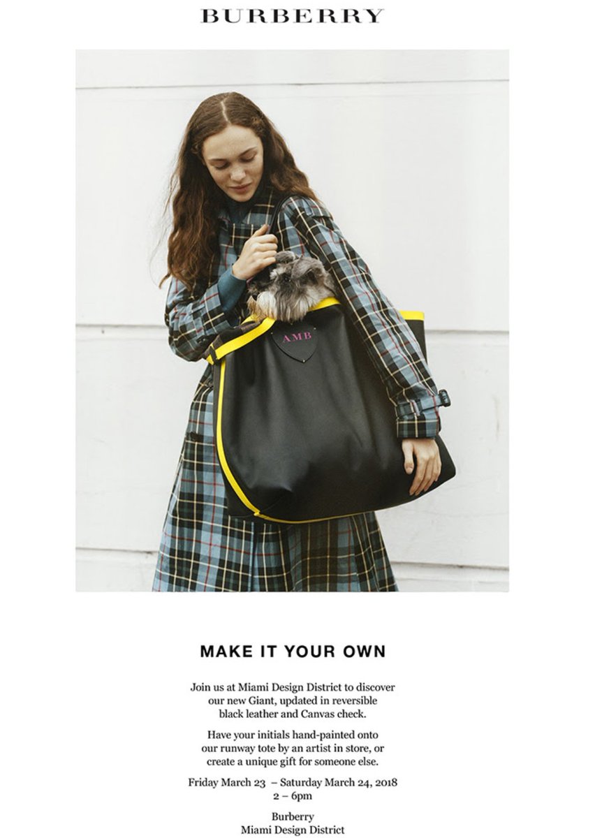 stylecurator_'s tweet image. Through the weekend in #miami #atmdd... customize your @Burberry...and may we suggest bringing the pups for proper bag dimension fittings😉 #customizeeverything