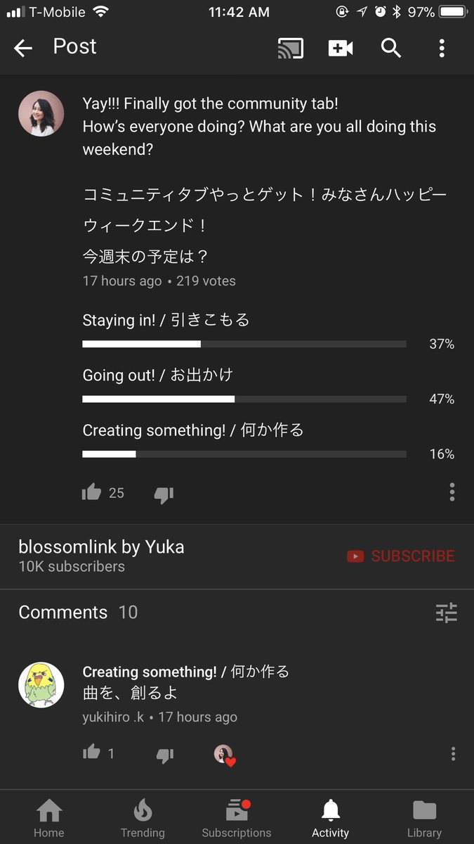 yukaccy's tweet photo. I finally got the community tab on @YouTube! Check it out and let me know what you’re up to this weekend!

I’ll be singing and making my Hawaii vlog 😊🌴❤️
#weekendcreator #週末クリエイター https://t.co/pnC8VDswaB