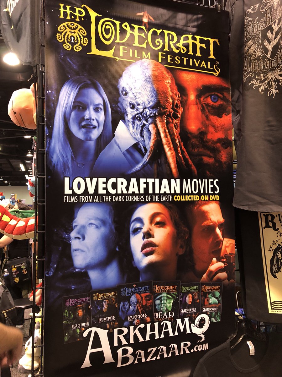 hplff's tweet image. H. P. #Lovecraft Film Festival is at #WonderCon2018 in Anaheim. Come get movies on DVD, #Cthulhu tees and more at booth 1957 (Hall C across from concessions).