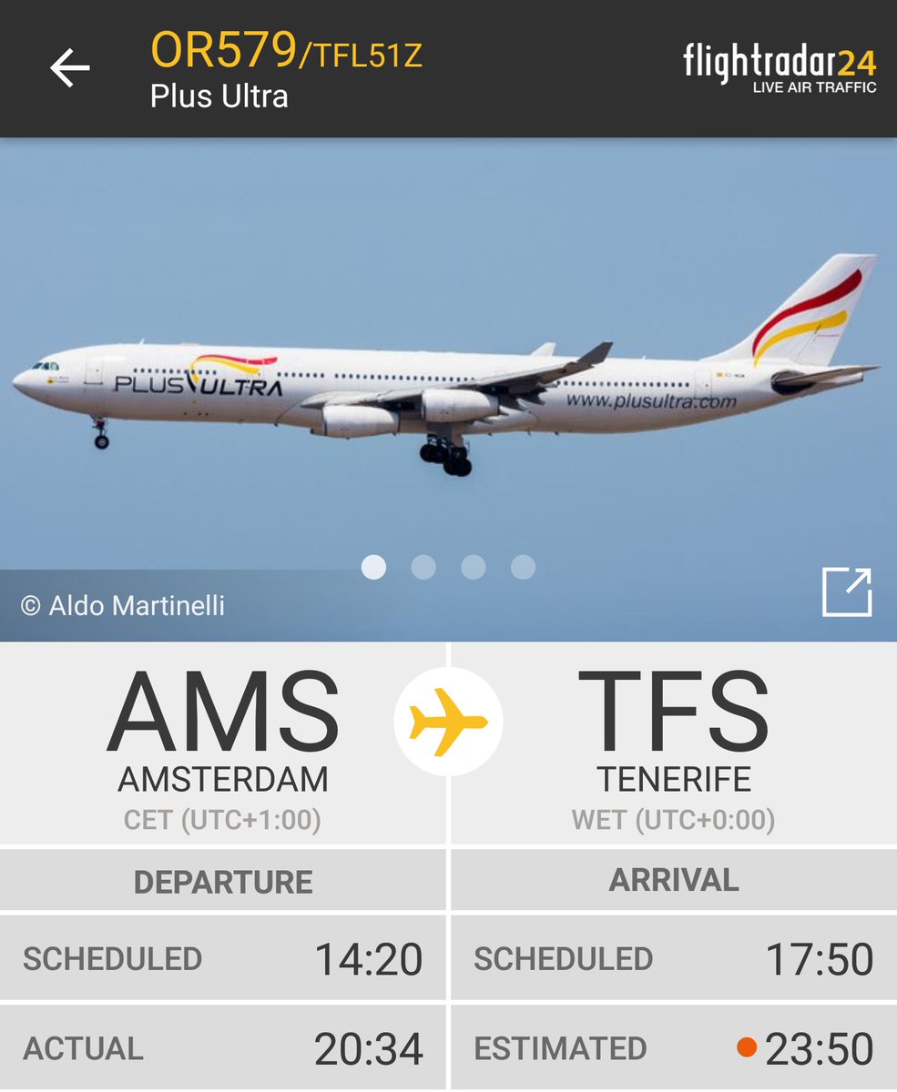 AeropuertosTFE's tweet photo. #SPOTTERS| El vuelo #OR579 de @TUINederland entre #Ámsterdam y #TenerifeSur es operado hoy por este #A343 de #PlusUltra.
Llegada sobre las 23:50h. https://t.co/cCaX6ecJtd