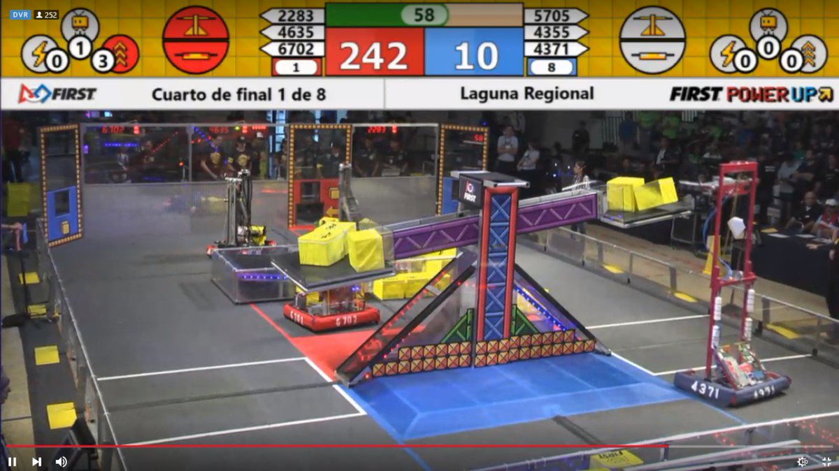 Art4371FRC's tweet photo. Primer #CuartoDeFinal, excelente actuación por parte de nuestro robot #ART4371 #PowerCubes #FIRSTPOWERUP #omgrobots #LagunaRegional https://t.co/xQx5eLtyN4