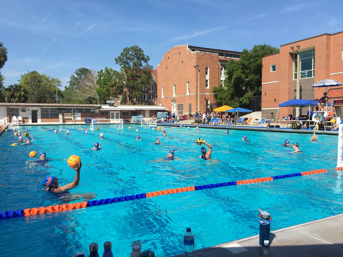 ufwaterpolo's tweet photo. UF B warming up for their 4:20 game against FSU at beautiful #FloridaPool https://t.co/JYXABsrpBC