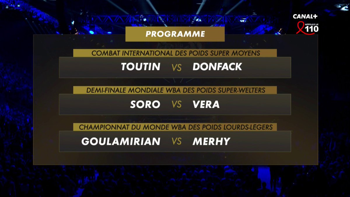 CanalplusCombat's tweet photo. Le programme de cette soirée boxe sur @canalplus 👀
#Toutin #Goulamirian #Soro #ElMousaoui https://t.co/sQwe7kl8i8