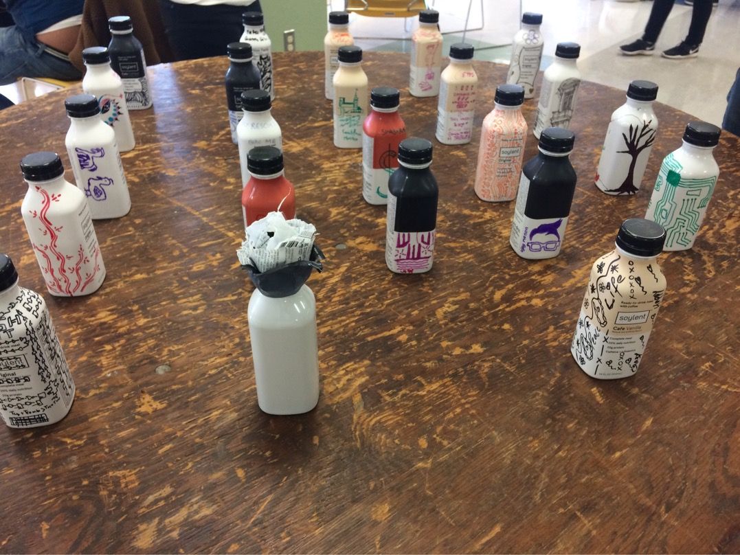 UB_SEC's tweet image. #Soylent bottle art competition at #UBHackathon
