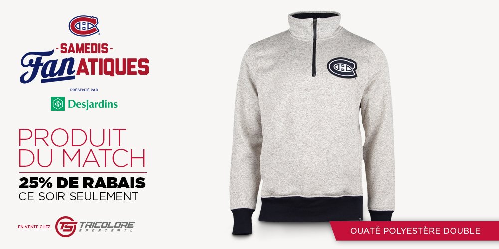 TricoloreSports's tweet photo. À tous les partisans qui assisteront au match des Canadiens ce soir, le produit du match est le ouaté polyestère double! #StyleCH https://t.co/6fymLpOwFK