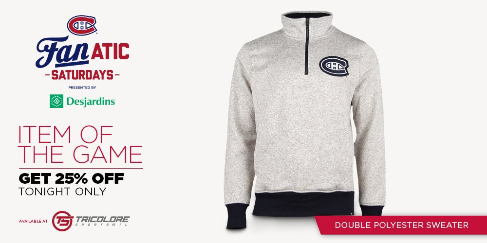 TricoloreSports's tweet photo. To all fans coming to the Canadiens game tonight at the Bell Centre, the product of the game is the Double Polyester Sweater! #StyleCH https://t.co/HGmia9WGU4
