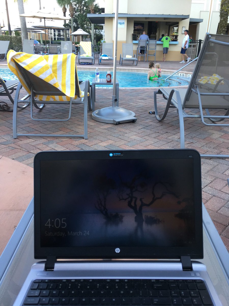 Okay... so tearing down our booth will come a little later tonight...but we’re from #MN, can you blame us? #working #poolside #Hilton