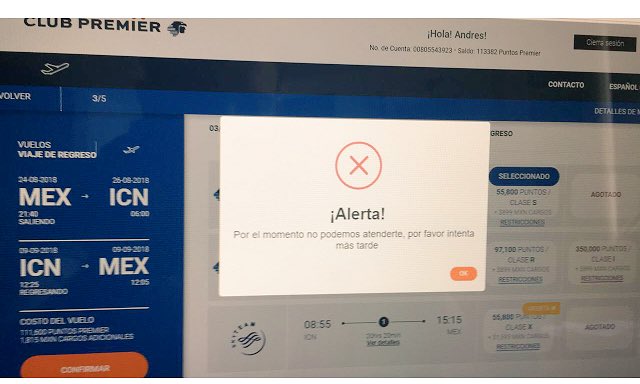 caroamor's tweet photo. Al final sus promociones son puro engaño @Aeromexico @clubpremier_mx tenemos 3 días intentando comprar y no sirve la página y hablamos y dicen que la promoción solo aplica en compra por internet  @Profeco dejen de engañar a la gente #siempreesculpadelsistema https://t.co/46eB3ErfZz