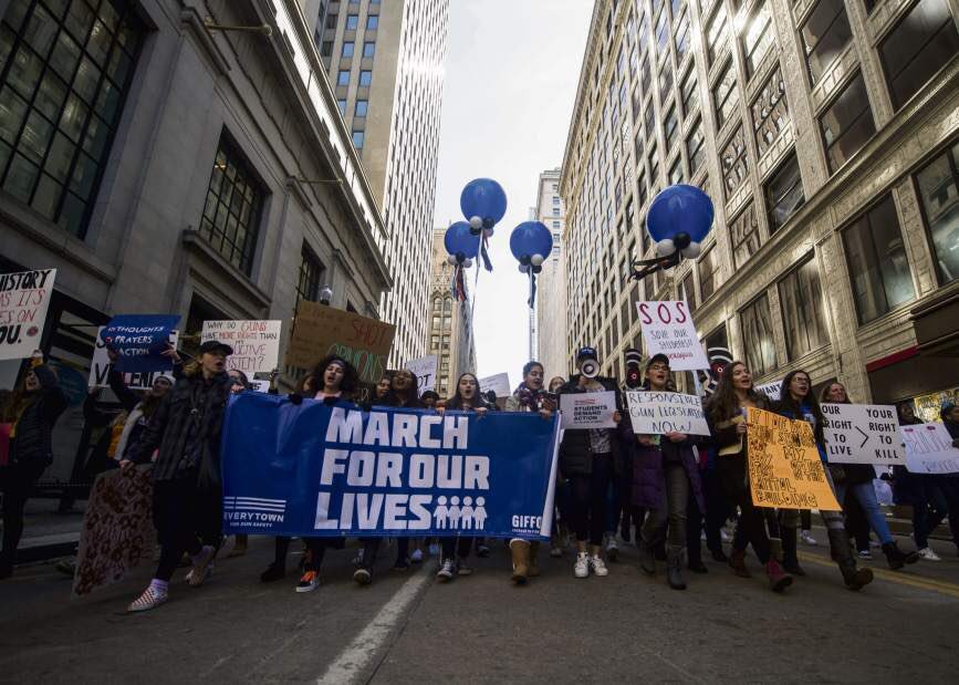 BHSmarch4lives's tweet photo. Baldwin High School students from the #BHSWalkout showed up and out for #March4OurLives in D.C. and Pittsburgh today in support of common sense gun control measures and to say #NEVERAGAIN https://t.co/U2Hj5NFI5q