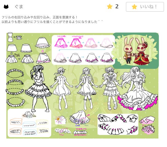 お絵かき講座パルミー 選べる特典cpn中 ぐまさんが 布の動き シワを理解する フリルの描き方講座 のイラレポを描いてくれました ぐまさーん 今回もとても素敵なイラレポですね T Co Dsjjjxctvo