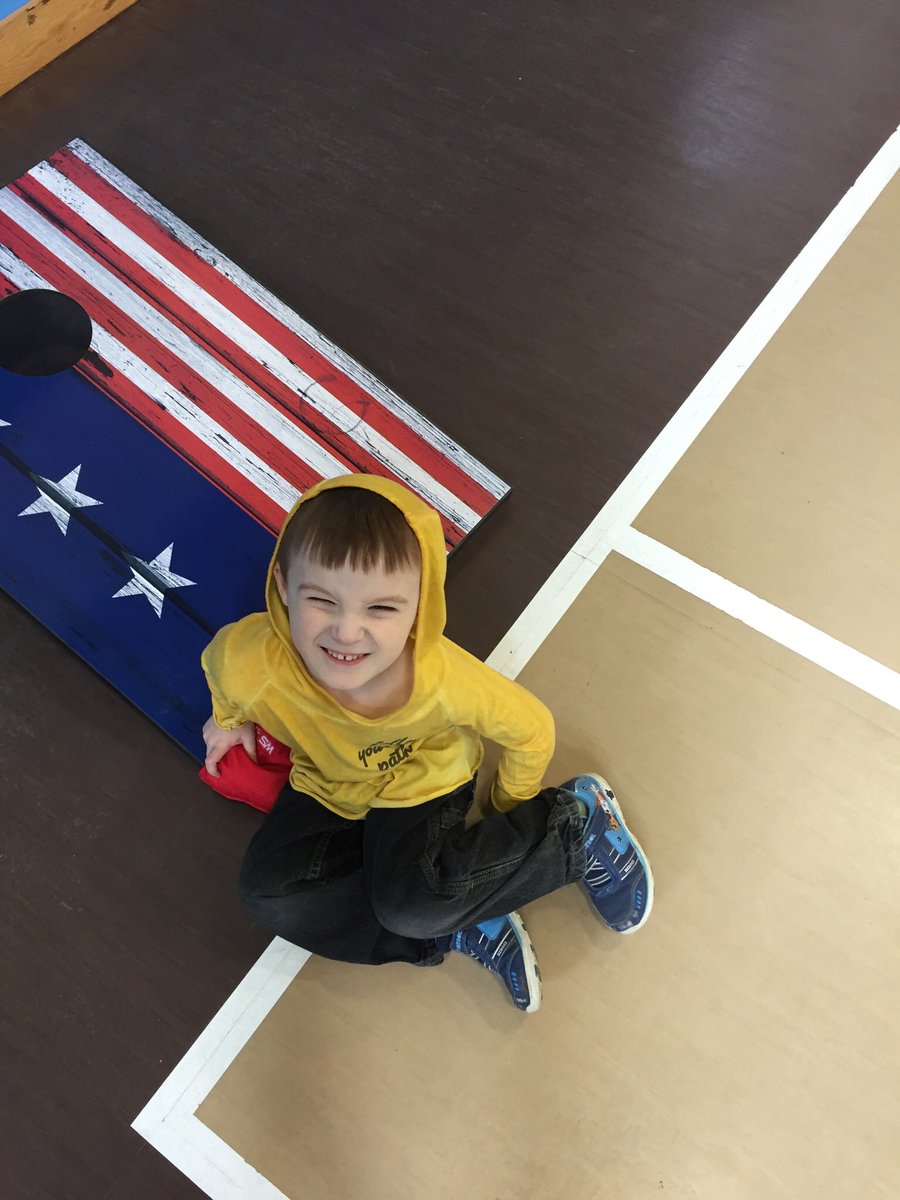 RandomDadisms's tweet image. Me: That’s not how you play the game, you have to toss the bean bag.

3yo: Okay… *Throws bean bag at his brother’s head*
#boys