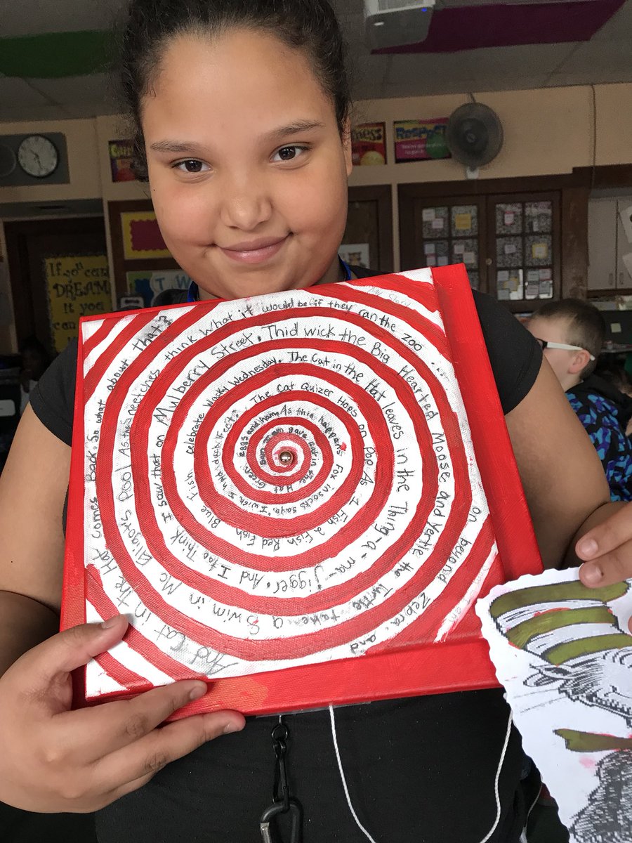 BrenchakMacd's tweet photo. Fifth grade students creating projects inspired by Dr. Seuss. The students knocked this one out of the park! @MacdSchool #maclearns https://t.co/sf1GcClS7V