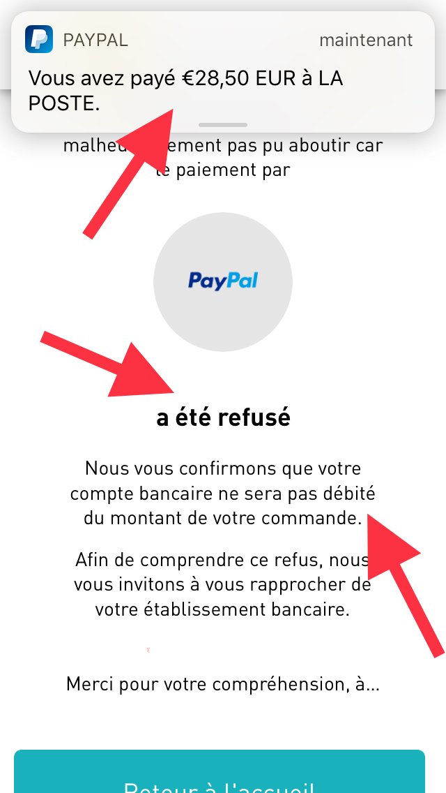 Virage_V2's tweet photo. @lisalaposte bonjour Lisa, dites, on fait comment si votre appli refuse un paiement mais que PayPal me débite, et qu’en plus votre formulaire de contact est hors ligne ? https://t.co/mzskE2ghqy