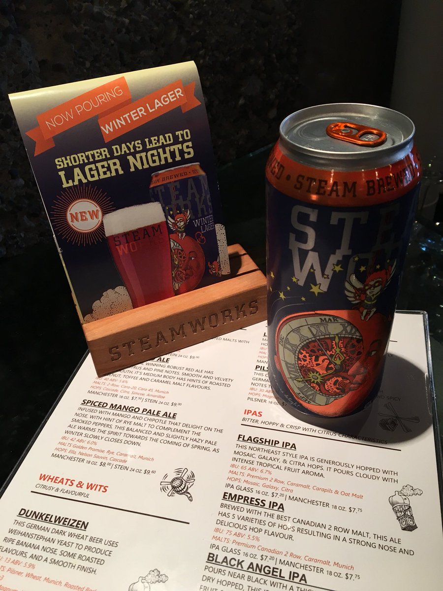 Steamworks Winter Lager is $5.99 for our Tall Boy can. Help us say “ See ya” to winter by enjoying this 5.4% well balanced Lager. To Spring! prost! #craftbeer #beer #wine #spring