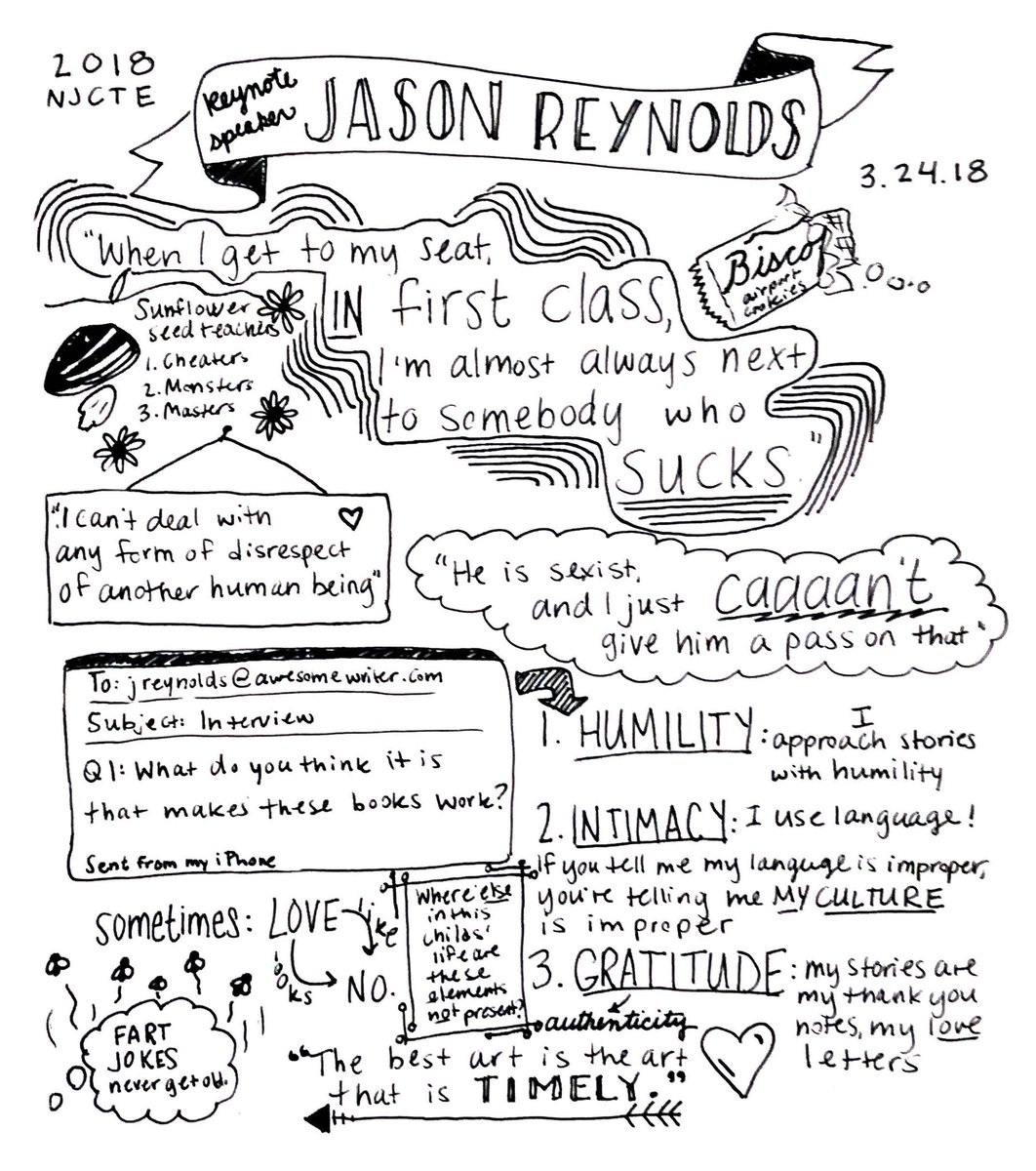 MrsClineELA's tweet photo. Today, I got to thank @JasonReynolds83 for giving words to my grief in the form of ‘Sadness’ from his book A Long Way Down. So epic to meet you, and to call you my newest best friend. Looking forward to seeing what your rainbow will say. 🌈 #HumilityIntimacyGratitude #NJCTE2018 https://t.co/csBk4ijYbC