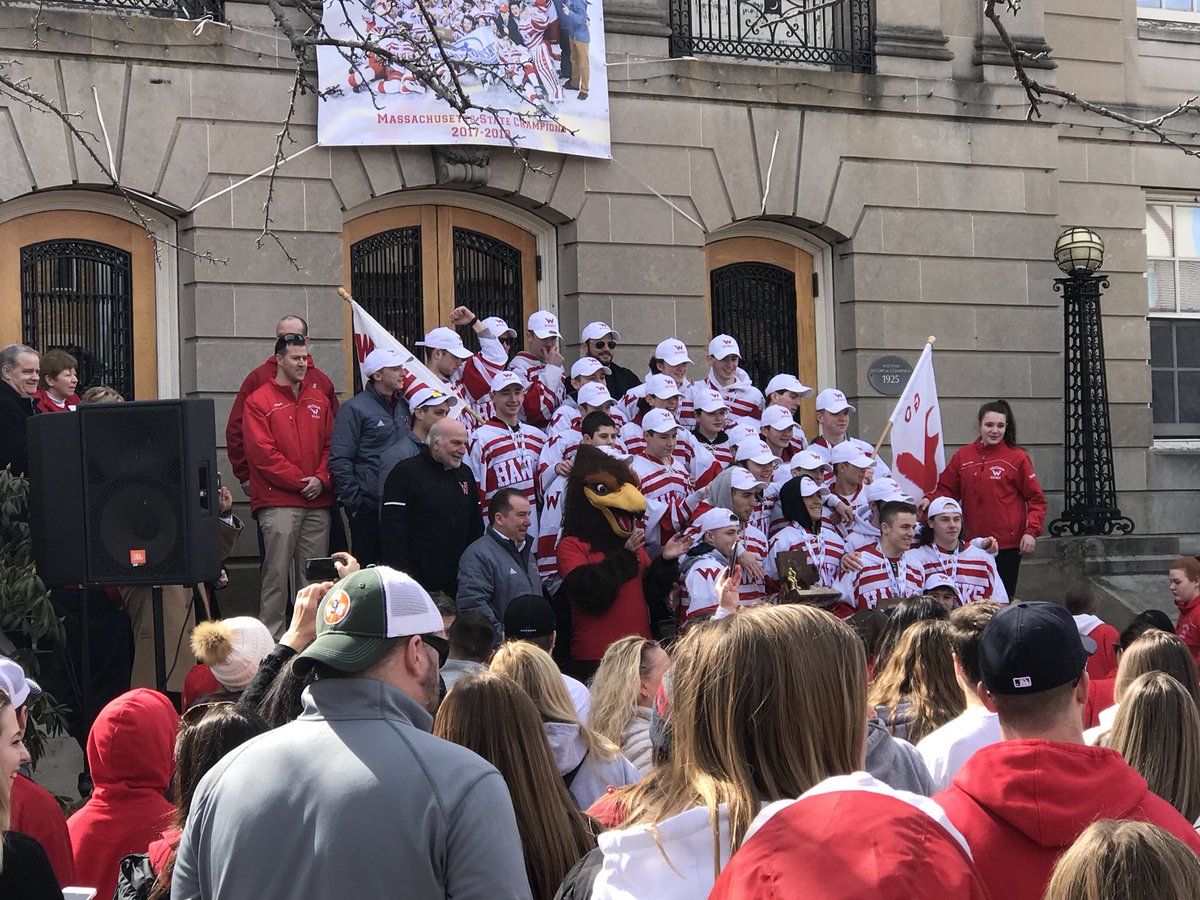 Great day for Waltham. Honoring our WHS Hockey Hawks after parade to City Hall. Well deserved