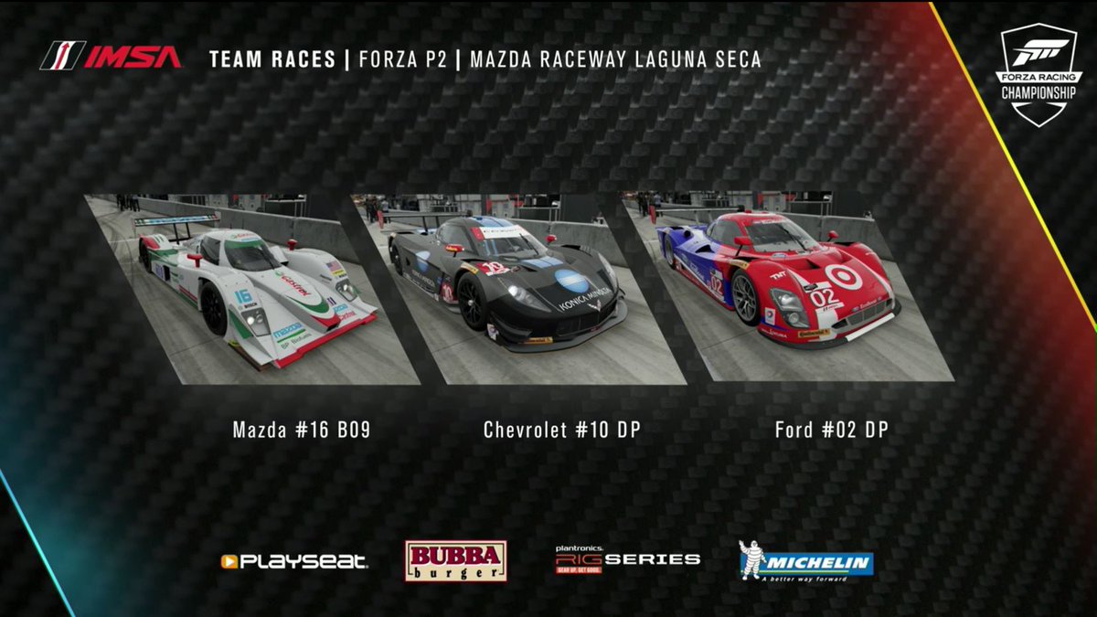 ForzaRC's tweet photo. BUCKLE UP: @IMSA TEAM RACE 4 Track Selection: Laguna Seca | #ForzaRC #IMSA #BubbaBurger #PLTgaming #PlayseatGlobal #Michelin https://t.co/aphl4aNgXd