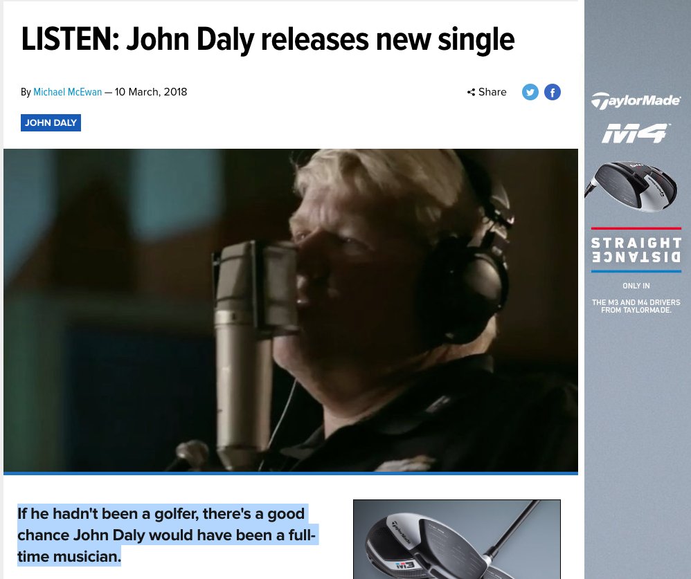 Shout out to @BunkeredOnline! Thanks for writing about my new single with <a href="/PGA_JohnDaly/">John Daly</a>! bit.ly/2GnPyQk  #18holes #12pack
