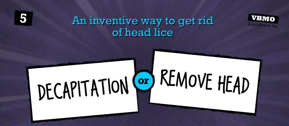 Ravie13's tweet photo. Playing some Jackbox with @henry_galley and @HarbingerTA and things like this come up. #congeriapodcast #congeria #jackbox https://t.co/xjQH5P8Nei