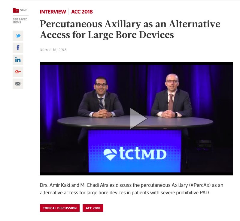 chadialraies's tweet image. @DrAmirKaki talked to us about #axillary artery as alternative access for large bore #sheath. bit.ly/2GlVmtf - Thanks, @TCTMD @CMichaelGibson for the opportunity. #PercAx #TheNextRadial #ACC18 #SCAI2018 #ACCIC #ACCEarlyCareer #SCAI18 #ESCcongress #EuroPCR
