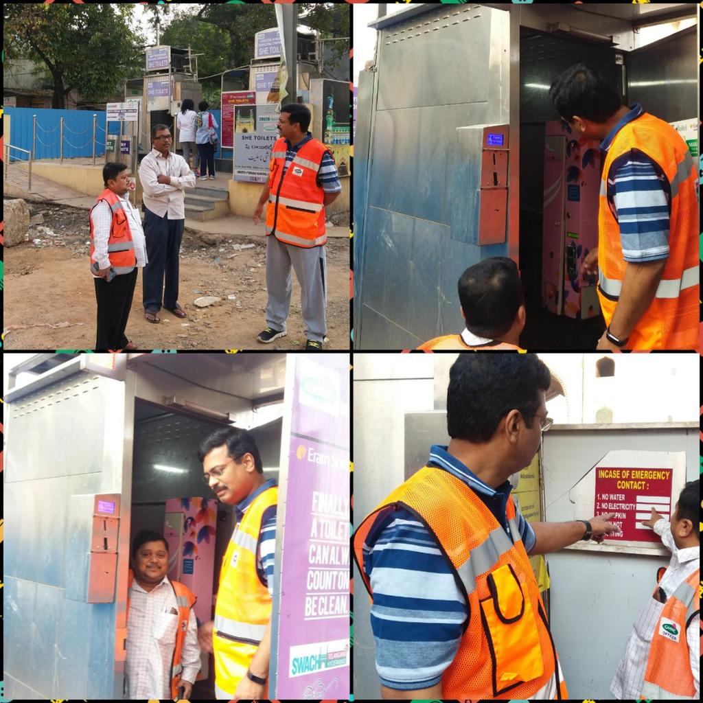 She Toilets @ Charminar inspection with Health officer.Instructed agency to mention ICE contact nos. to facilitate Ladies using them .