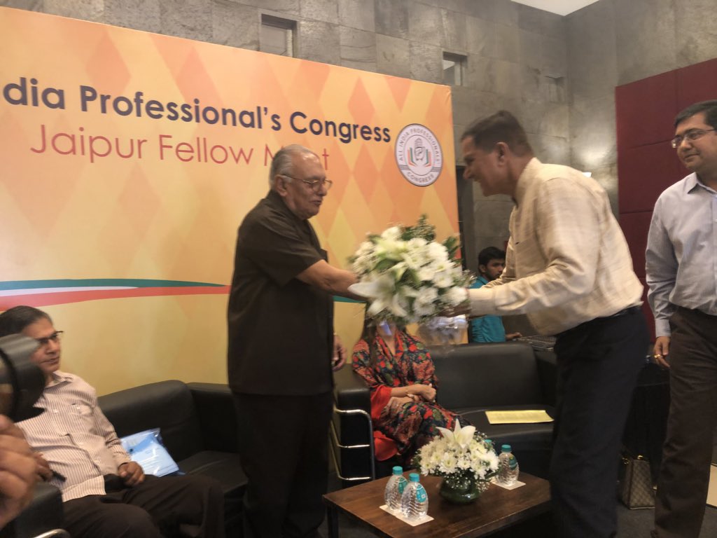 RajAIPC's tweet photo. All India professionals congress #Jaipurchapter team organised an interactive session with Justice D.S Dave ji and B. S Bafna ji discussing the #Congress ideology with role of professionals. @KumariRukshmani @ShashiTharoor @ProfCong @milinddeora @SachinPilot @ashokgehlot51 https://t.co/TVM4id0PpY