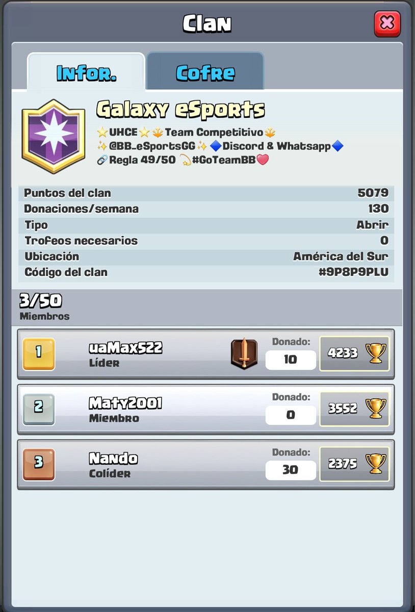 UHCE_A's tweet photo. Anunciamos nuestro clan oficial
@UHCEGG
@BB_eSportsGG

⭐Banner para nuestros jugadores
⭐Discord &amp; Whatsapp
⭐Proximamente participaciones en competiciones

#GoTeamGalaxy
#GoTeamBB https://t.co/OgHygJJkTh