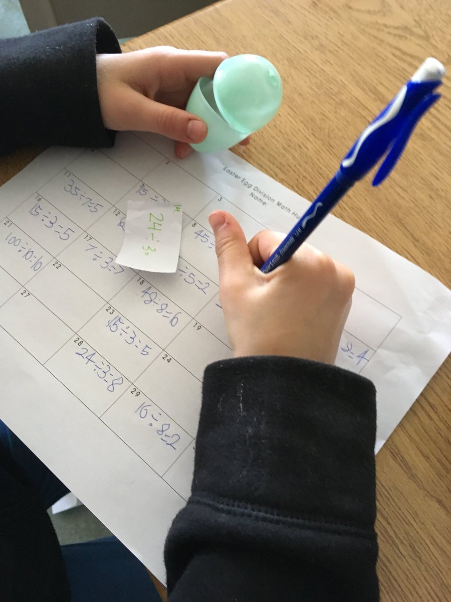 MsLongeway's tweet photo. Incorporated Easter eggs into our math class on Friday instead of our usual math games! I hid eggs full of division questions and students raced against each other to answer all 30 correctly. Canβt wait to see the excitement with these eggs next week! #tldsblearns #OnlyatLadyMac https://t.co/sxlKyVoHop