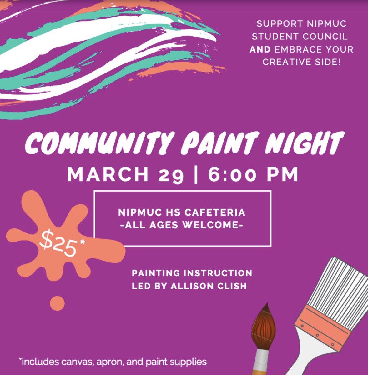 What a great idea! Grab some friends for a fun time, while supporting our Nipmuc Stuco 🎨😊 #mursd