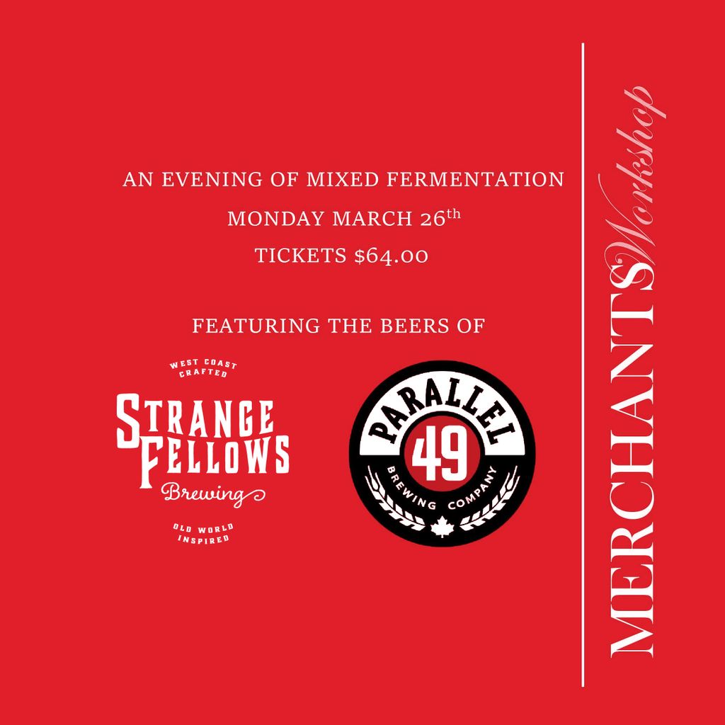 Strange_Fellows's tweet photo. The second @merchantsvan Mixed Fermentation Dinner is happening this Monday at 6:30pm featuring the beers of @parallel49beer and @strangefellowsbrewing.
Call Merchant's at 604.258.0005 to book your ticket!
#keepitstrange #merchantsvan #parallel49beer https://t.co/VCdasuCFoQ