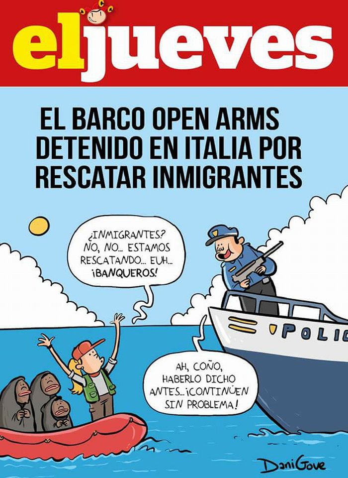 BRE_redes's tweet photo. Grandes los compañer@s de @eljueves Ahora son @openarms_fund antes fueron @proemaid o @HelenaMaleno No nos cansaremos de repetir que: ¡Salvar vidas, no es un crimen! https://t.co/3Bzj2HyGYz