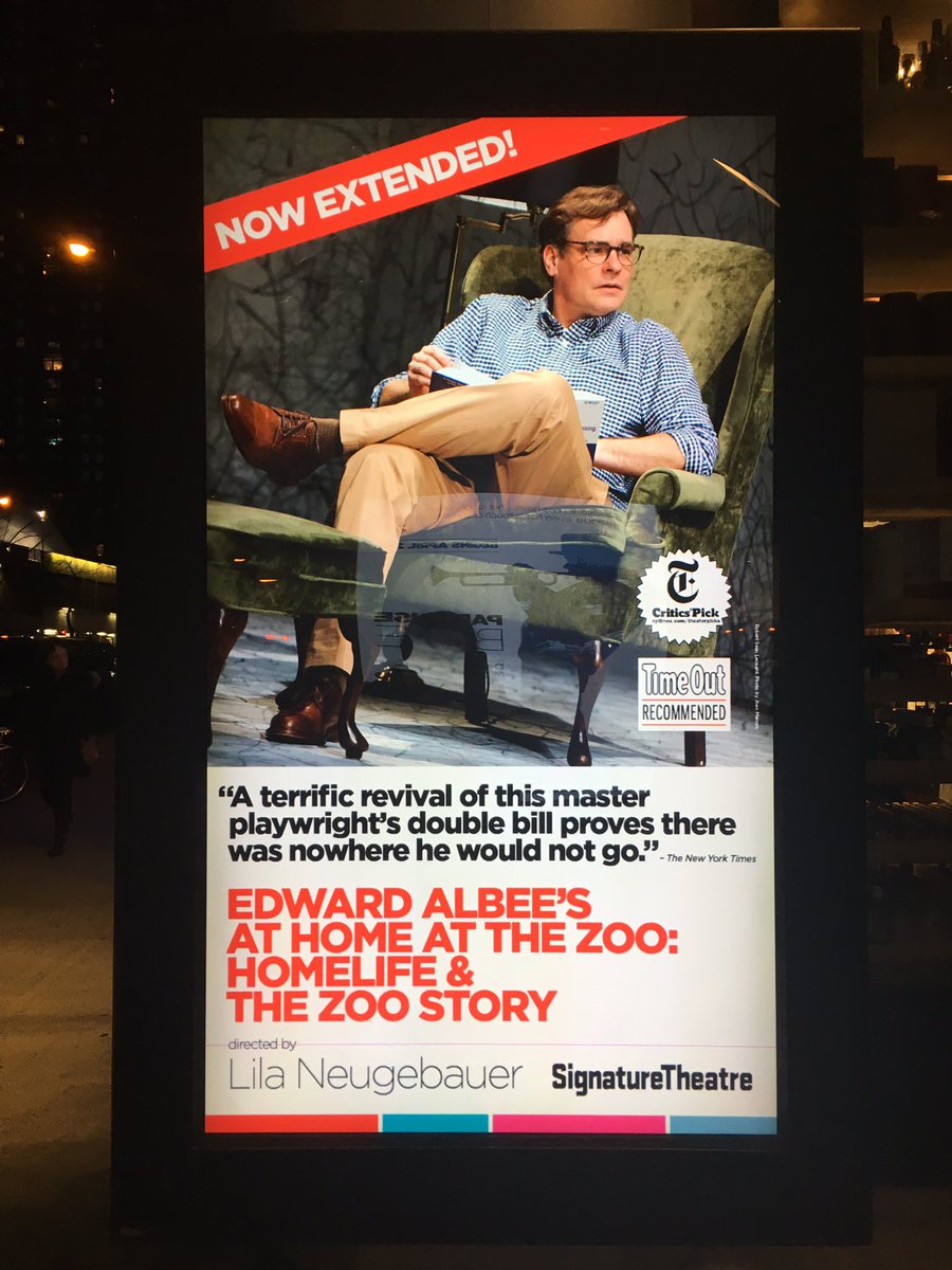 Edward Albee’s At Home at the Zoo: Homelife & The Zoo Story at Signature Theater Company👏🏻👏🏻👏🏻

#SignatureTheatre @SignatureTheatr
@KatieFinneran14 #KatieFinneran #RobertSeanLeonard @RobertSeanL  
#PaulSparks #EdwardAlbee 
#AtHomeattheZoo: #HomelifeAndTheZooStory

Thoughts: