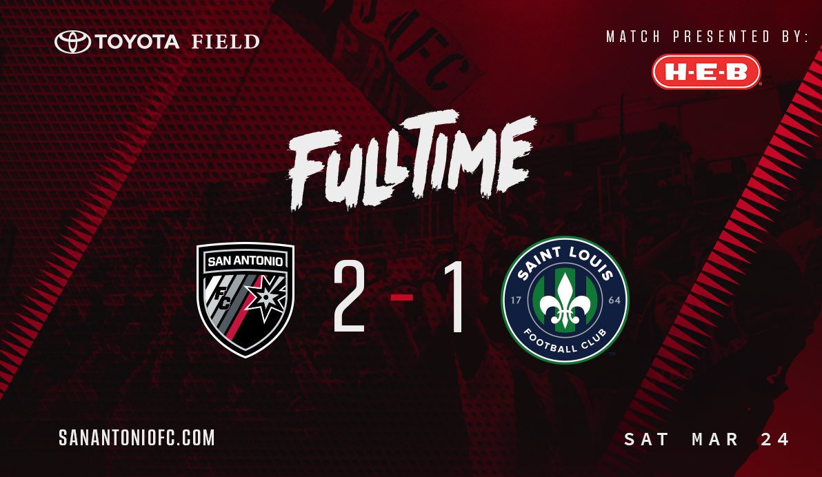SanAntonioFC's tweet photo. THAT’S A WIN!!!!

@SanAntonioFC earns three points at home with goals from @MLopez12_5 and @KrisTyrpak! #OurClub https://t.co/l3HL8oQE5v