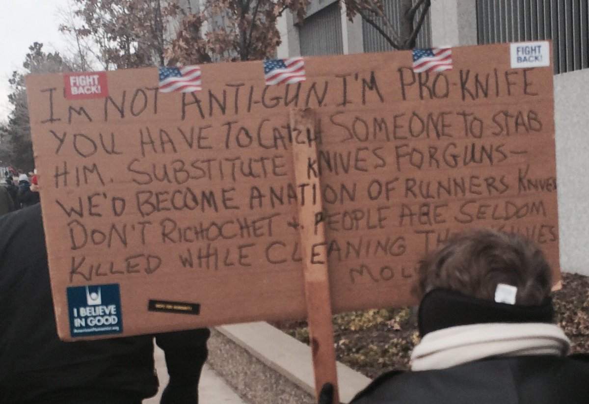 woodified's tweet photo. Still processing #MarchforOurLivesMSP and especially this sign. #ProKnife #NationOfRunners https://t.co/IjBVWEfJOA