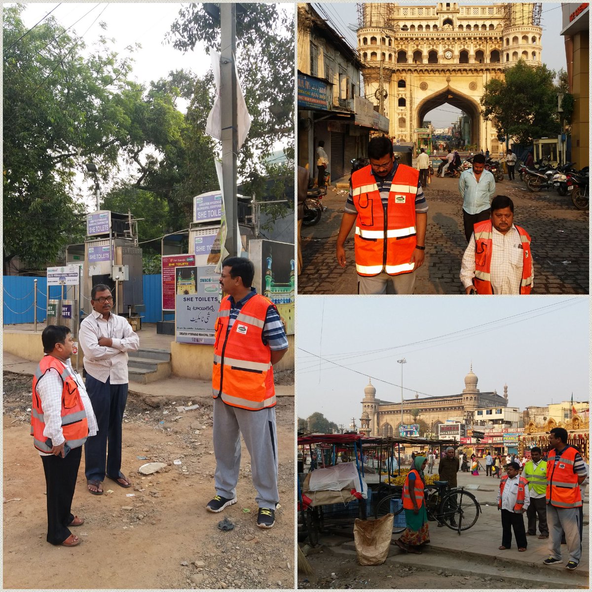 Inspecting Charminar Precinct - Toilets and upkeep of approaches in view of Sunday Tourists and Shobha Yatra .
