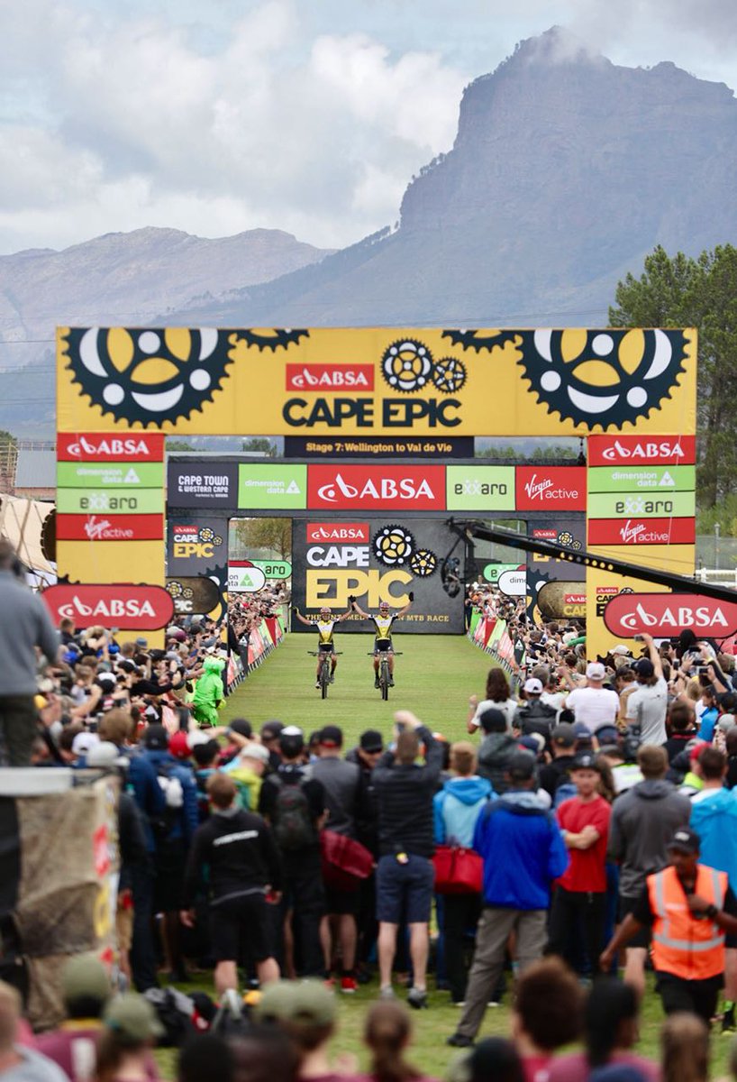 CapeEpic's tweet photo. The winners' celebration #Untamed #CapeEpic #absacapeepic2018 https://t.co/jN9XkqW47d