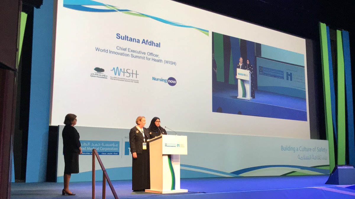 HMC_Qatar's tweet photo. HMC and @WISHQatar are proud to launch Nursing Now - a global initiative to promote the professionalism and importance of nurses and midwives in multidisciplinary healthcare teams #MEForum2018 https://t.co/9KxXGPZoGn