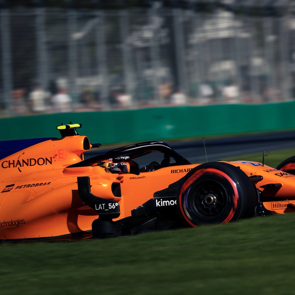 McLarenF1's tweet photo. The chequered flag waves for the #AusGP. P5 and P9 for Fernando and Stoffel as they bring home a double points finish for the first race of the season. Nicely done, boys. 👏 https://t.co/aBsg8uBJWF