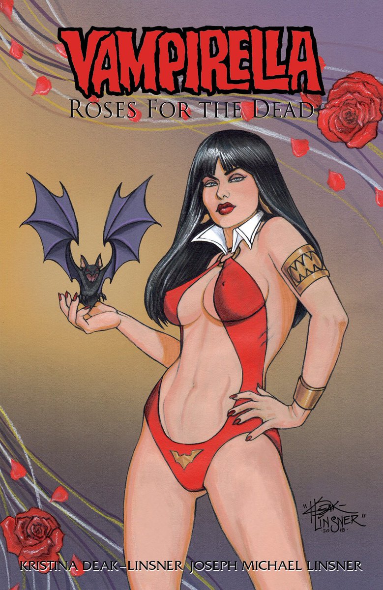 Big #Congratulations are in order to my beloved wife @KDeakLinsner for being the first female in #comics #history to #write and #draw #Vampirella. Here is the cover she did for the first issue, #RosesForTheDead, which features interior #art by me. I'm so proud!