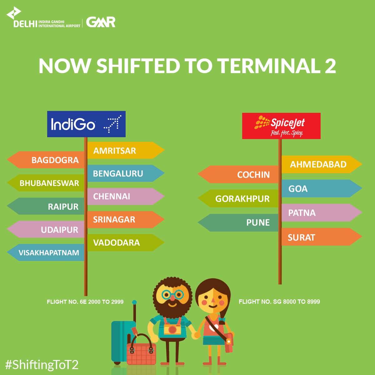 DelhiAirport's tweet photo. IndiGo and SpiceJet have shifted a total of 17 destinations from Terminal 1 to Terminal 2. #ShiftingToT2
Learn more: https://t.co/uat3M4kmN7
@IndiGo6E @flyspicejet https://t.co/CmeidKk2v9
