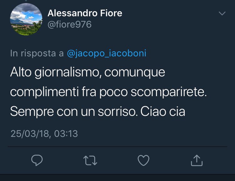 È iniziata la stagione grillina.
Vengo minacciato costantemente, perderò il lavoro a <a href="/LaStampa/">La Stampa</a> e scompariremo.

No, Fiore, noi c’eravamo da prima che arrivaste voi, e ci saremo quando voi non esisterete più