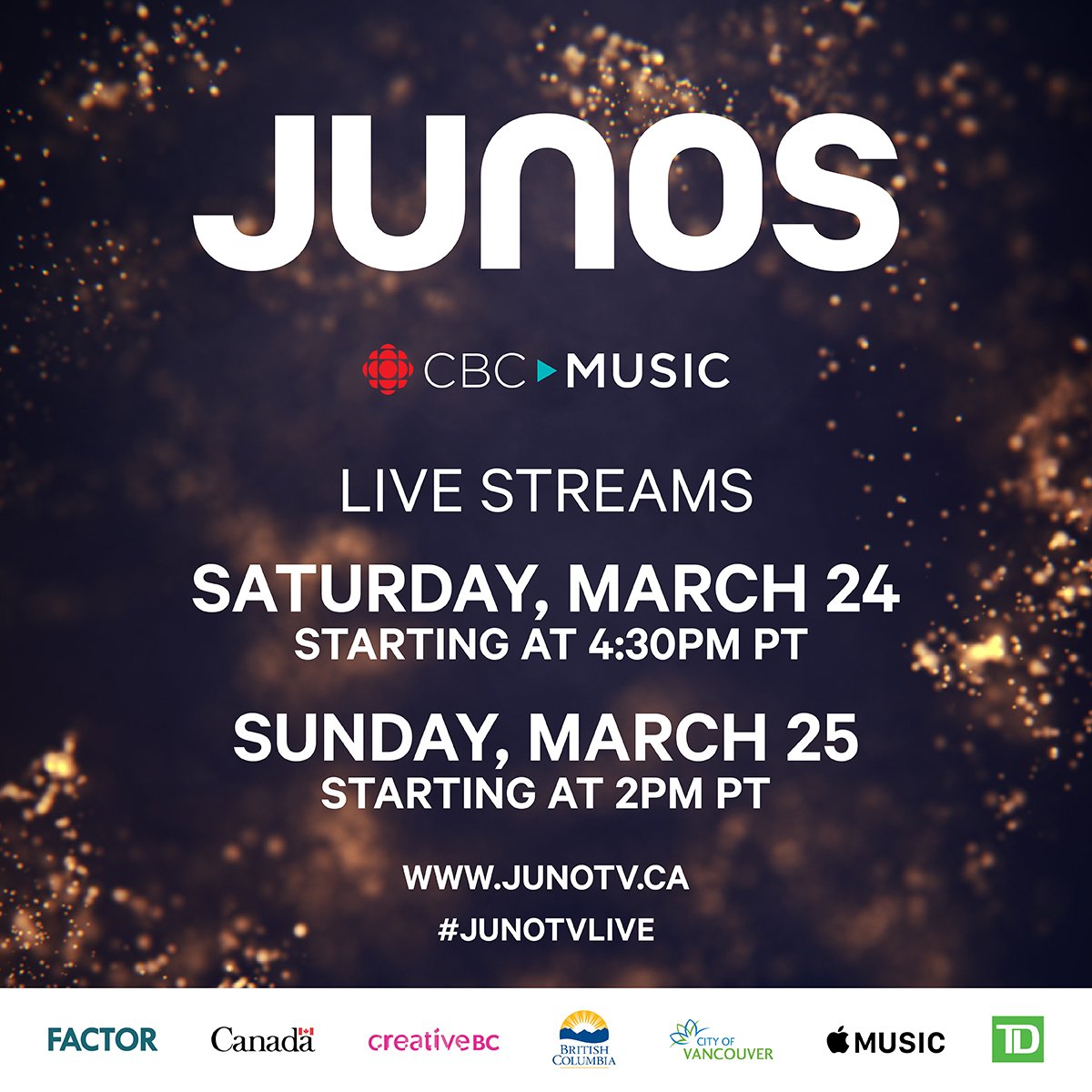TheJUNOAwards's tweet photo. ✨Congratulations to all of the #JUNOS Award winners announced this evening at The JUNO Gala Dinner &amp; Awards presented by @SOCANMusic! ✨

See the full list here: https://t.co/AQCMxJ2gIo &amp; watch @TheJUNOAwards LIVE TOMORROW on https://t.co/SefpsLshUN &amp; https://t.co/CMH0E8egiD! 🎉 https://t.co/2rhVQnbLYe