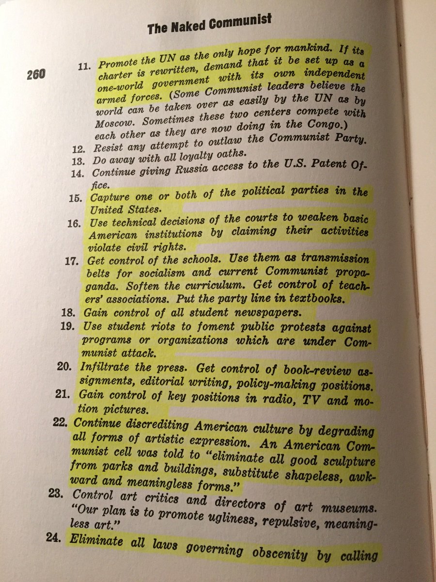 MaleTruthSayer's tweet photo. "Current Communist Goals," from "The Naked Communist," by W. Cleon Skousen -- Copyright November 1961. https://t.co/CC6U9ZiuGn
