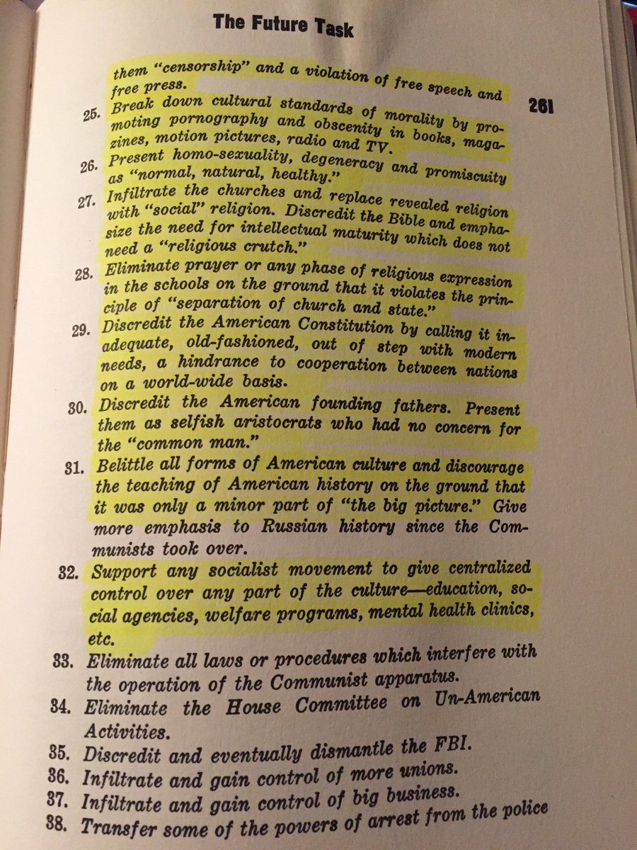 MaleTruthSayer's tweet photo. "Current Communist Goals," from "The Naked Communist," by W. Cleon Skousen -- Copyright November 1961. https://t.co/CC6U9ZiuGn