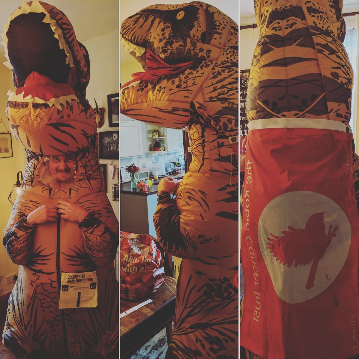 RCTcharity's tweet photo. If you're running or watching the @ColHalfMarathon today, make sure you wave to #RCTrex 🙌 our supporter Simon will be wearing our unofficial mascot, with supporter Jordan chasing him in his Jurassic Park gamekeeper costume 😂🥇🏃 #TeamRCT
https://t.co/lU8hRCCl9t https://t.co/YTlHbAzMbW