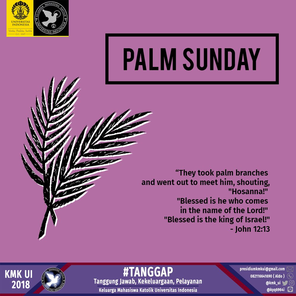 [MINGGU PALMA]

KMK UI mengucapkan Selamat Hari Minggu Palma. Marilah kita sambut kedatangan Yesus di Yerusalem dengan gembira dan penuh sukacita.

KMK UI 2018
#TANGGAP
#TanggungJawabKekeluargaanPelayanan