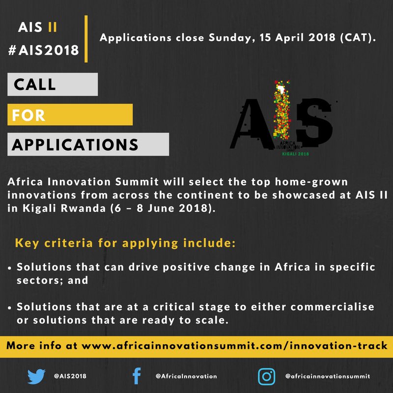 The Africa Innovation Summit (AIS) Kigali, Rwanda 6 -8 June 2018. 2nd  AIS in collaboration with Government of Rwanda under patronage of HE President Paul Kagame &amp; Pedro Pires (former Pres. of Cabo Verde). AIS serves is a multi-stakeholder dialogue platform. @AIS2018 <a href="/MISTRA_SA/">Mapungubwe Institute</a>